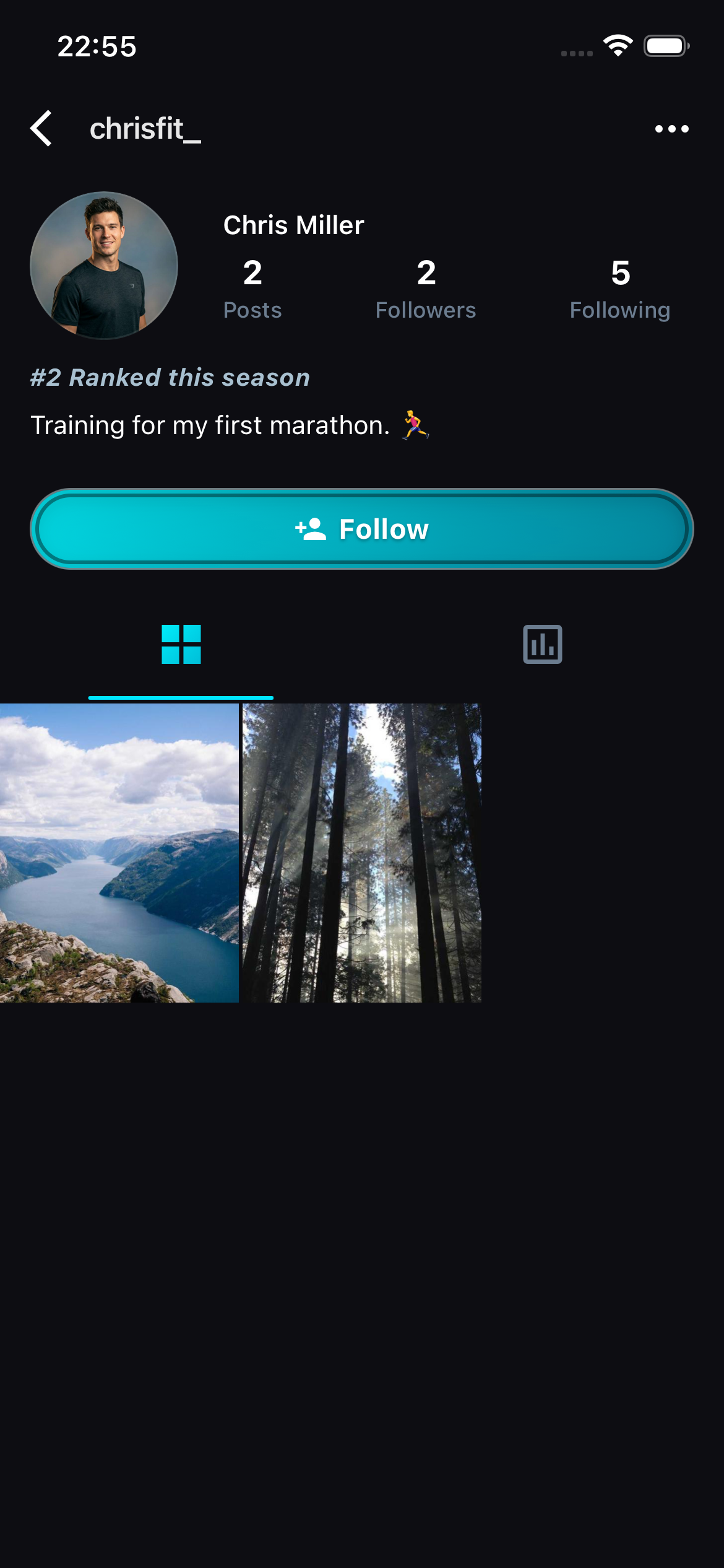 Profile — your athlete identity and ranking badge